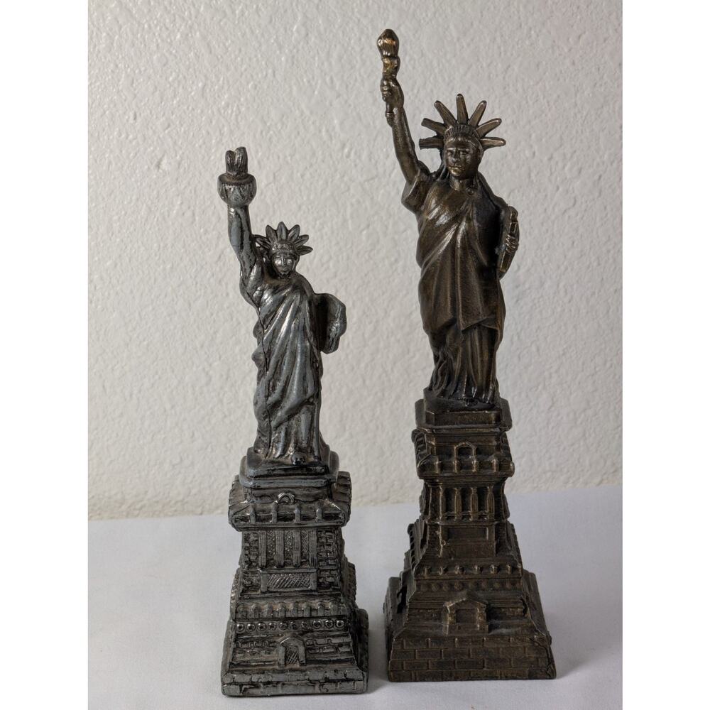 Vintage Statue of Liberty Metal Souvenir Figurines - Set of 2 (Pewter and Bronze
